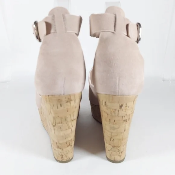 Marc Fisher HAYO Blush Pink Suede Cork Heel Wedges Scalloped Detail Size 11 - Picture 4 of 11